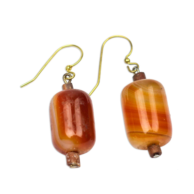 Agate beaded dangle earrings, 'Round Royal' - Red-Orange Agate Beaded Dangle Earrings from Ghana
