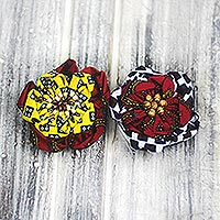Cotton hair pins, 'African Fashion' (pair) - Sese Wood Beaded Cotton Hair Pins from Ghana (Pair)