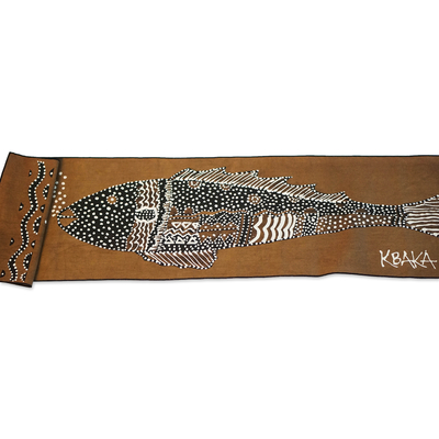 Cotton table runner, 'Big Fish' - Unique Fish-Themed Cotton Table Runner from Ghana