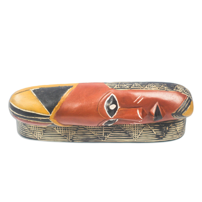 Wood decorative box, 'African Pride' - Wood Decorative Box Shaped Like an African Mask