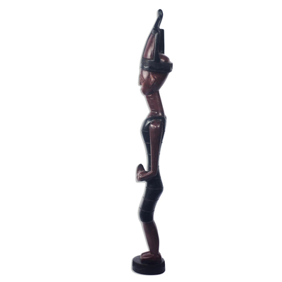 Wood statuette, 'Humble Servant' - Hand-Carved Sese Wood Statuette of a Servant from Ghana