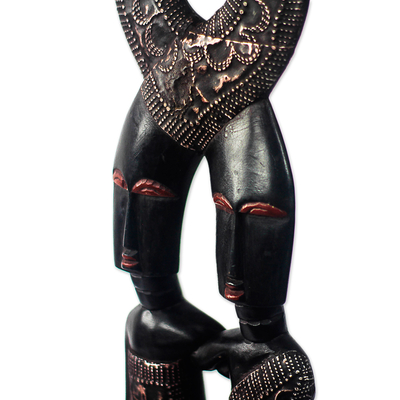 Escultura en madera y aluminio. - Escultura de amante de madera y aluminio Sese de Ghana
