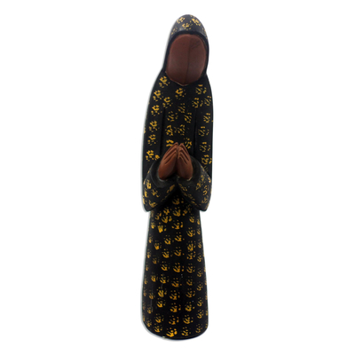 Escultura de madera - Escultura de María de madera negra y amarilla de Ghana