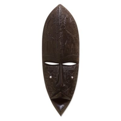 Afrikanische Holzmaske - Afrikanische Maske aus Holz und Aluminium mit Giraffenmotiv
