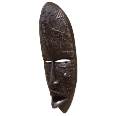 Afrikanische Holzmaske - Afrikanische Maske aus Holz und Aluminium mit Giraffenmotiv