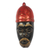 Máscara de madera africana - Máscara africana de madera de un rey con corona roja de Ghana