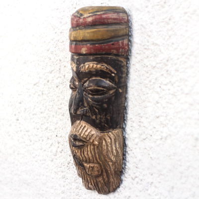 African wood mask, 'Abraham' - African Wood Mask of a Bearded Face from Ghana