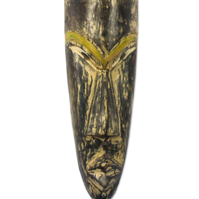 African wood mask, 'Long Dagomba' - Dagomba Tribe African Wood Mask Crafted in Ghana