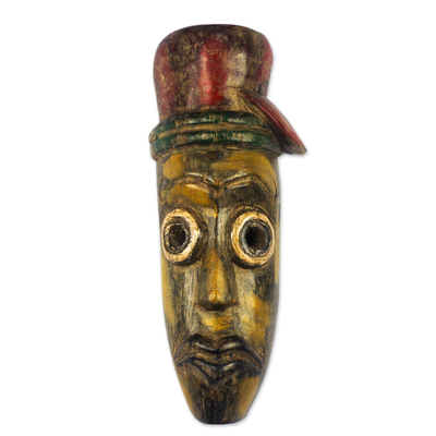 African Sese Wood Mask with Round Eyes from Ghana