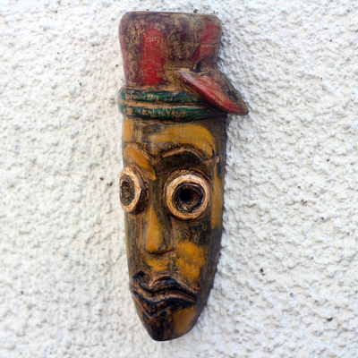 African wood mask, 'Round Eyes' - African Sese Wood Mask with Round Eyes from Ghana