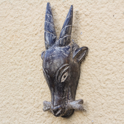 African wood mask, 'To Kpee Wu' - African Wood Goat Mask from Ghana