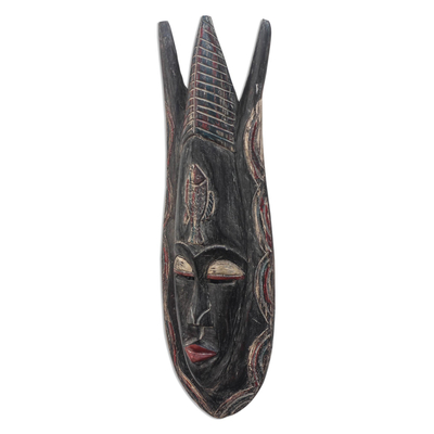 African wood mask, 'Glorious Apata' - Fish-Themed African Wood Mask from Ghana