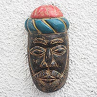African wood mask, 'Zacchaeus' - Christian Rustic African Wood Mask from Ghana