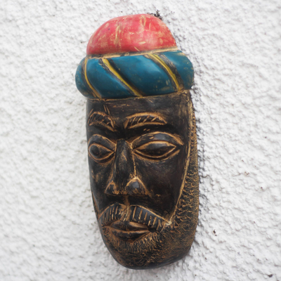 African wood mask, 'Zacchaeus' - Christian Rustic African Wood Mask from Ghana