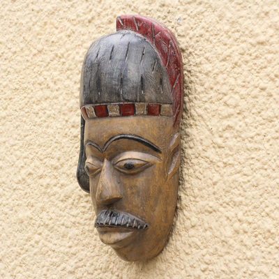 African wood mask, 'British Chief' - African Wood Mask of a British Colonial from Ghana