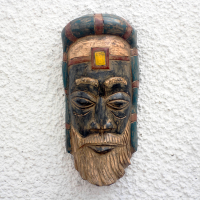 Máscara de madera africana - Máscara de sacerdote romano de madera africana de Ghana
