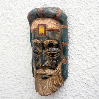 African wood mask, 'Roman Priest' - African Wood Roman Priest Mask from Ghana