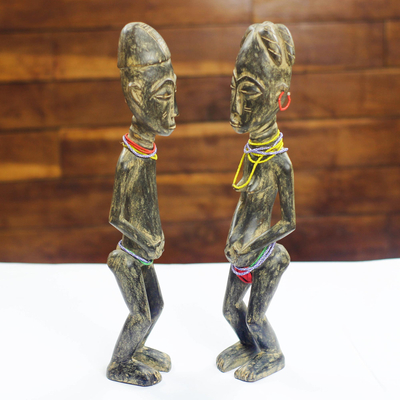 Esculturas de madera, (pareja) - Esculturas Rústicas de Madera de Sese de una Pareja Ashanti (Pareja)