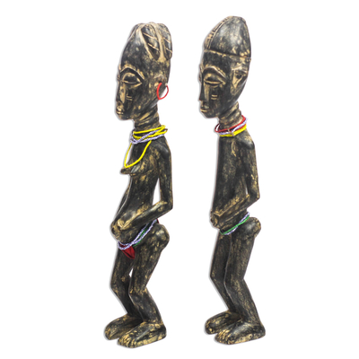 Wood sculptures, 'Ashanti Pair' (pair) - Rustic Sese Wood Sculptures of an Ashanti Couple (Pair)