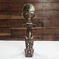 Wood sculpture, 'Akuabas' - Rustic Sese Wood Fertility Doll Sculpture from Ghana