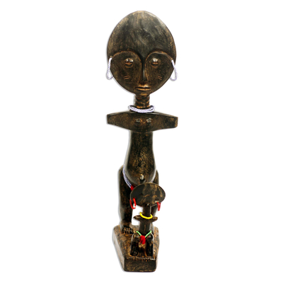 Rustic Sese Wood Fertility Doll Sculpture from Ghana