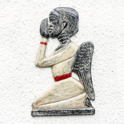 Escultura de pared de madera - Escultura de pared de ángel de madera rústica de Sese de Ghana