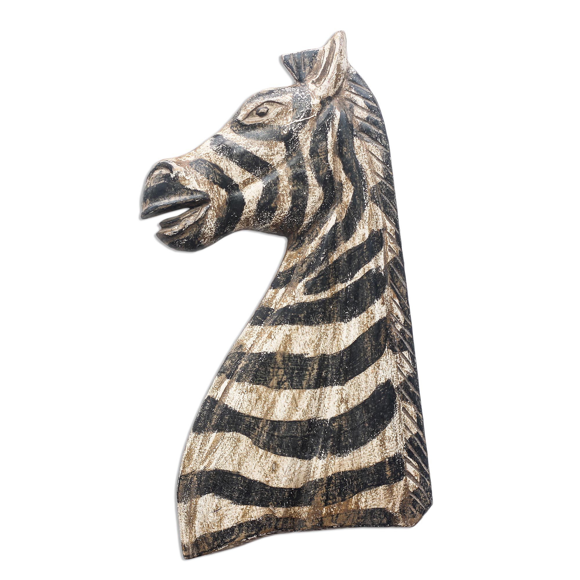 Rustic Sese Wood Zebra Wall Sculpture from Ghana Zebra Profile NOVICA
