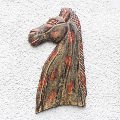 Wood wall sculpture, 'Horse Profile' - Rustic Sese Wood Horse Wall Sculpture from Ghana