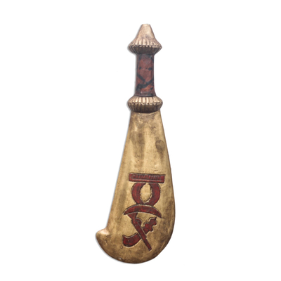 Wood decorative accent, 'Ahemmaa Gua Sika' - Sese Wood African Sword Decorative Accent from Ghana