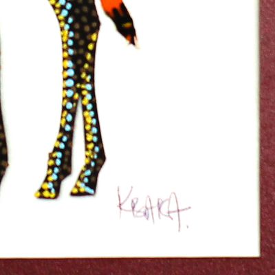 'Giraffe Orange' - Signed Mixed Media Painting of a Giraffe from Ghana