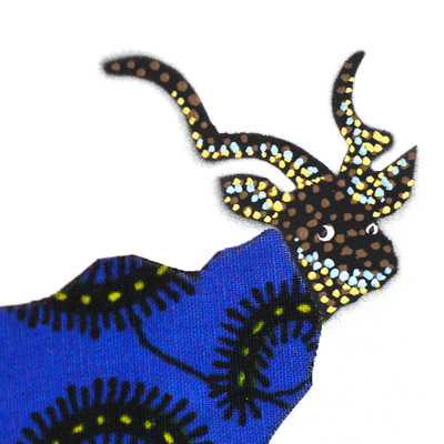 'Deer Blue' - Signed Mixed Media Painting of a Deer in Blue from Ghana