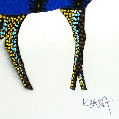 'Deer Blue' - Signed Mixed Media Painting of a Deer in Blue from Ghana