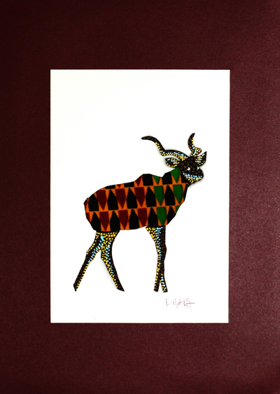'Deer' - Signed Mixed Media Painting of a Deer from Ghana