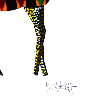 'Deer' - Pintura de técnica mixta firmada de un ciervo de Ghana