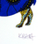 'Hippopotamus Blue' - Signed Hippo Painting with Printed Cotton in Blue from Ghana (image 2c) thumbail