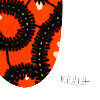 'Baby Kaa Fo I' - Signed Mixed Media Painting of an African Mother in Orange