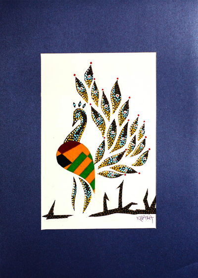'Peacock' - Signed Mixed Media Painting of a Peacock in Orange
