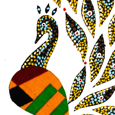 'Peacock' - Pintura de técnica mixta firmada de un pavo real en naranja