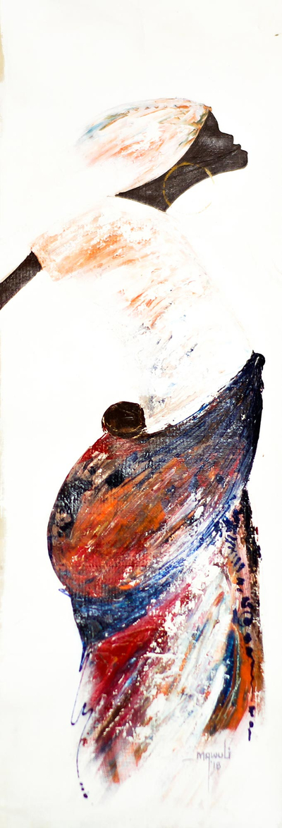 'Endlosigkeit' - Signiertes expressionistisches Gemälde einer afrikanischen Mutter