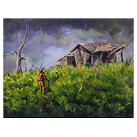 'Había una cabaña' - Pintura impresionista de una cabaña de Ghana