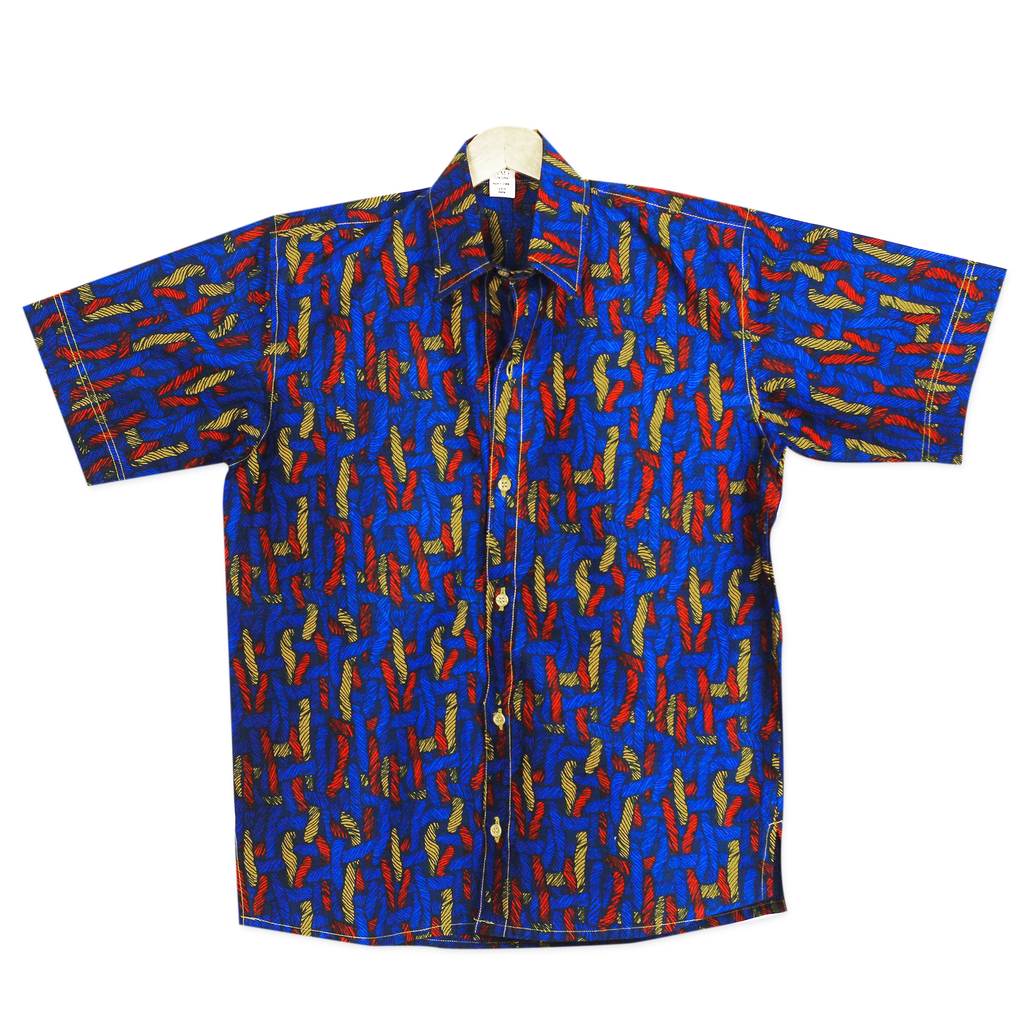 Yarn Motif Men's Printed Cotton Shirt from Ghana - Colorful Yarn | NOVICA