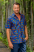 Baumwollhemd für Herren - Bedrucktes Baumwollhemd für Herren mit Garnmotiv aus Ghana