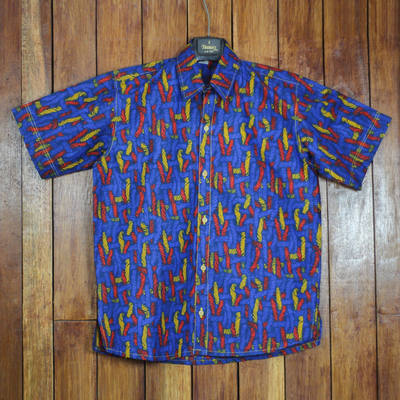 Camisa de algodón para hombre - Camisa de hombre en algodón estampado con motivo de hilo de Ghana