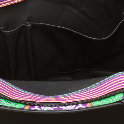 Bolso de hombro de piel sintética con detalles de algodón - Bolso de hombro de cuero sintético negro de Ghana