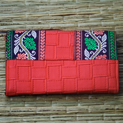 Cotton and faux leather clutch, 'Woman of Style' - Cotton and Strawberry Faux Leather Clutch from Ghana