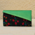 Cotton clutch, 'Dark Passion' - Floral Printed Cotton Clutch with Green Faux Leather Accent