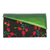 Cotton clutch, 'Dark Passion' - Floral Printed Cotton Clutch with Green Faux Leather Accent