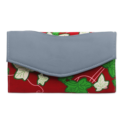 Cotton clutch, 'Leafy Modernity' - Faux Leather Accented Cotton Clutch from Ghana