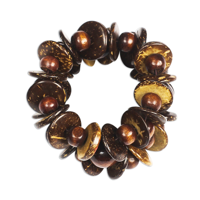 Armband aus Holz- und Kokosnussschalenperlen - Braunes Doppelstrang-Perlenarmband aus Sese-Holz mit Scheiben