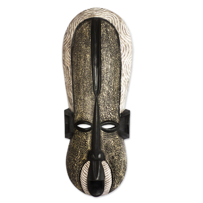 African Wood Mask in Grey Crafted in Ghana